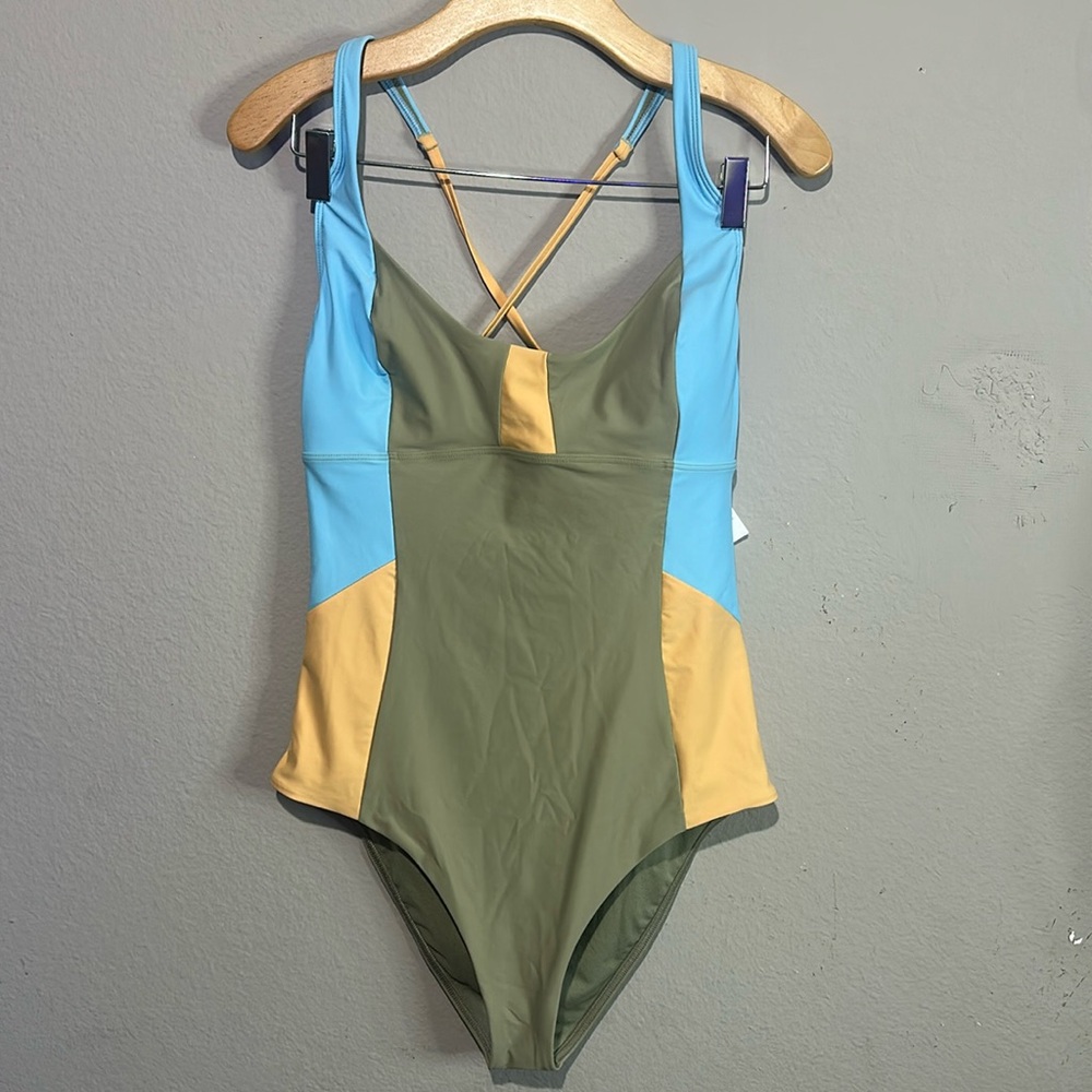NEW Prana Tulum One-Piece Swimsuit Sweet Agave Color Block Size L